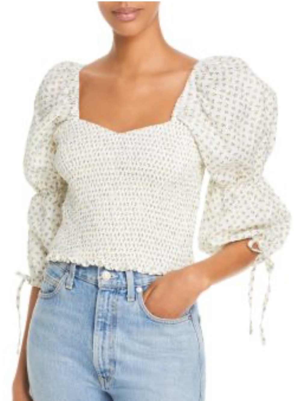 Faithfull the brand Harlyn linen floral print puff sleeve crop top cottagecore